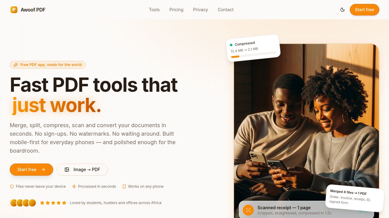 Awoof PDF — Free Merge, Compress & Image-to-PDF online